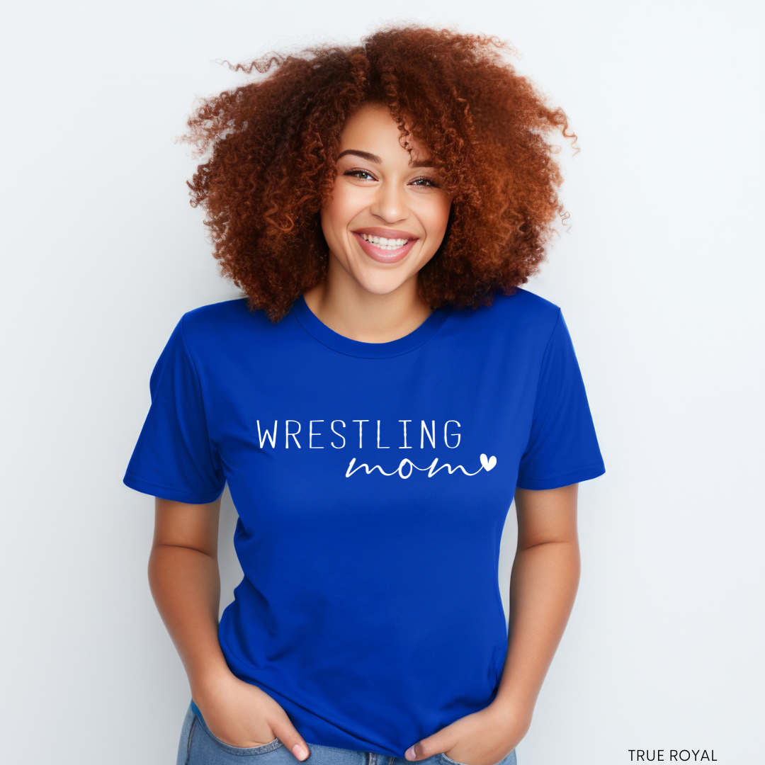 WRESTLING MAMA w/ heart: Unisex LONG SLEEVE T-SHIRT (your choice of school color)