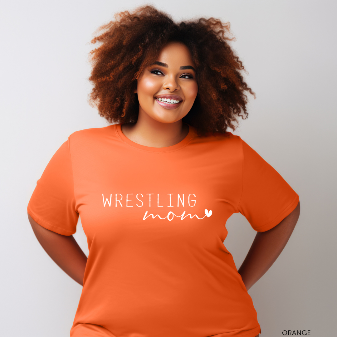 WRESTLING MAMA w/ heart: Unisex T-SHIRT (your choice of school color)