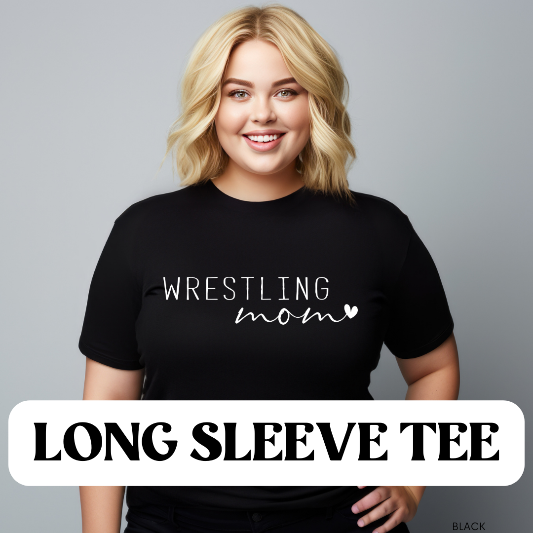 WRESTLING MAMA w/ heart: Unisex LONG SLEEVE T-SHIRT (your choice of school color)