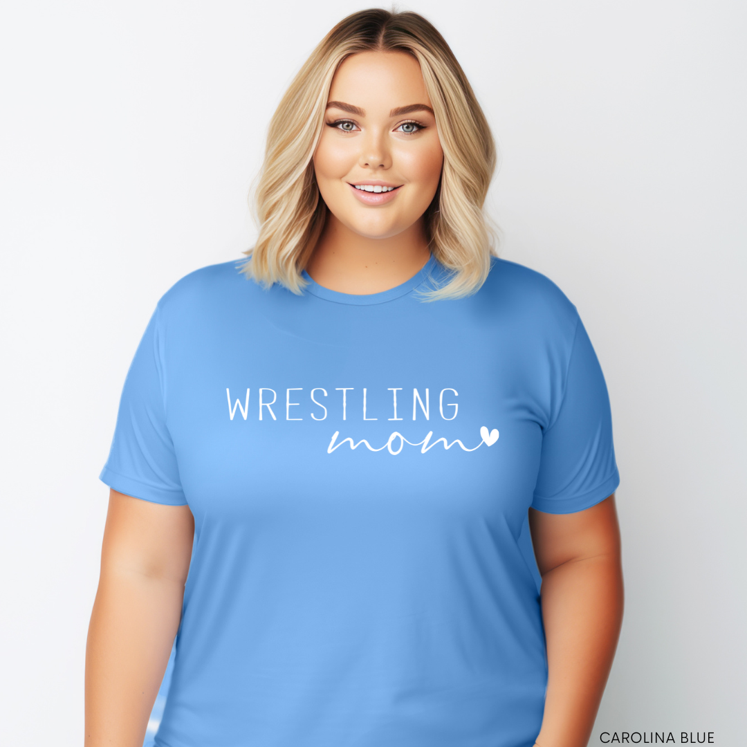 WRESTLING MAMA w/ heart: Unisex T-SHIRT (your choice of school color)