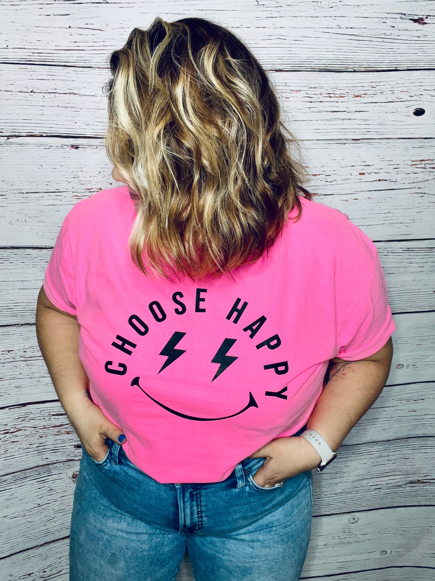 CHOOSE HAPPY NEON PINK T-shirt