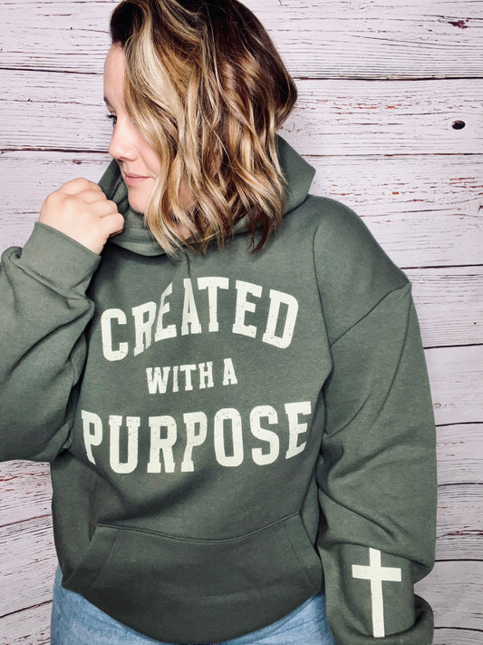 CREATED WITH A PURPSE relaxed fit hoodie in LIEUTENANT GREEN